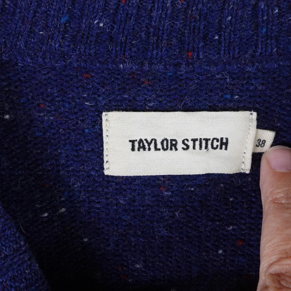 Taylor Stitch Mens Blue Donegal Baby Yak Wool Crewneck Sweater‎ Elbow Patches